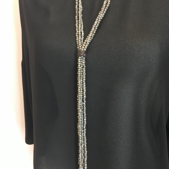 Gray/Silver Crystal Beaded Tassel Necklace Boutique - Picture 8 of 8